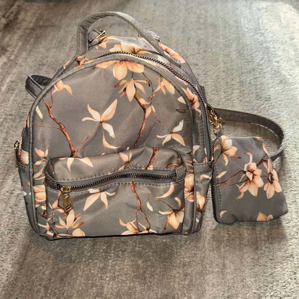 Gray floral mini backpack